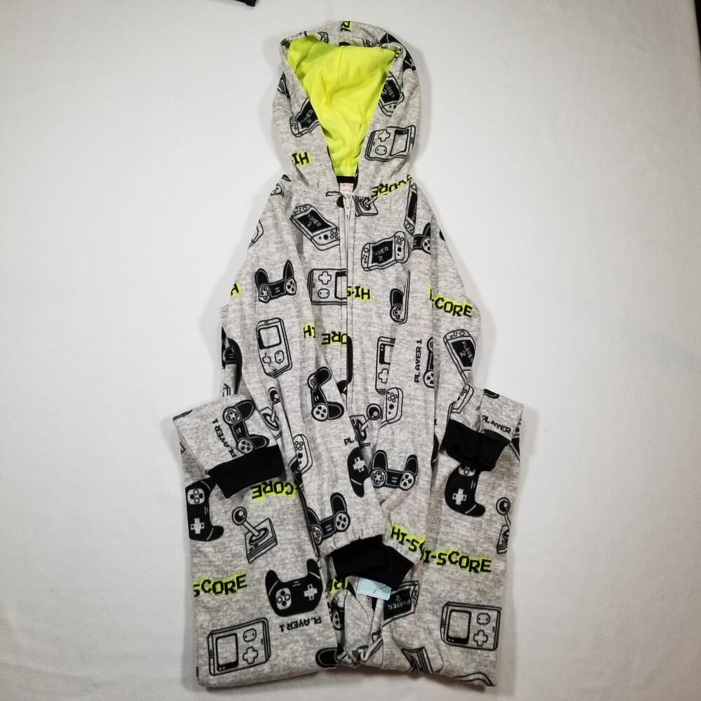 Cat & Jack Boys Gray Hooded Fleece One Piece Sleepwear, Size Small (6/7), New